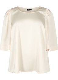 Bluse i sateng med halvlange ermer, Champagne