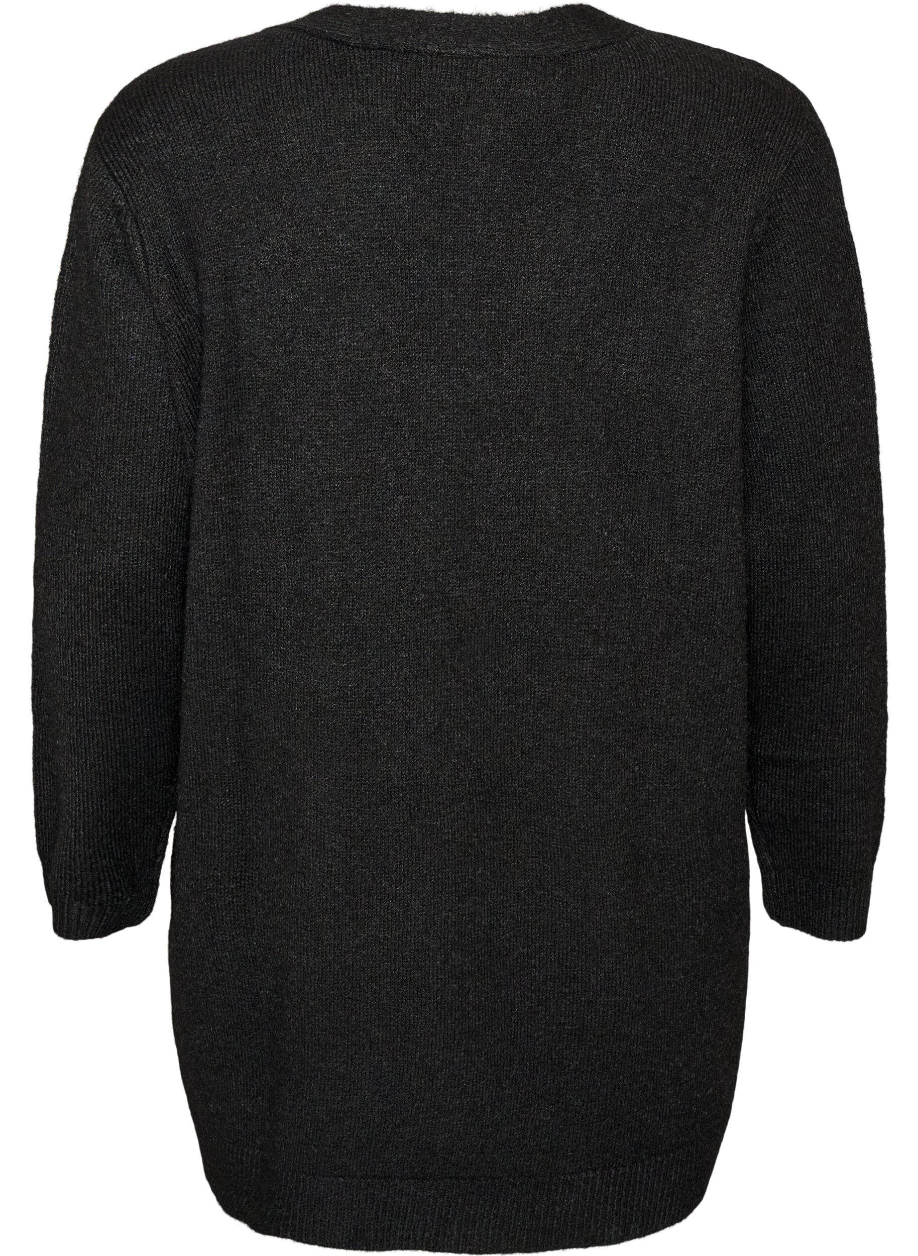 ZizziLang cardigan med lommer, Svart, Packshot image number 1