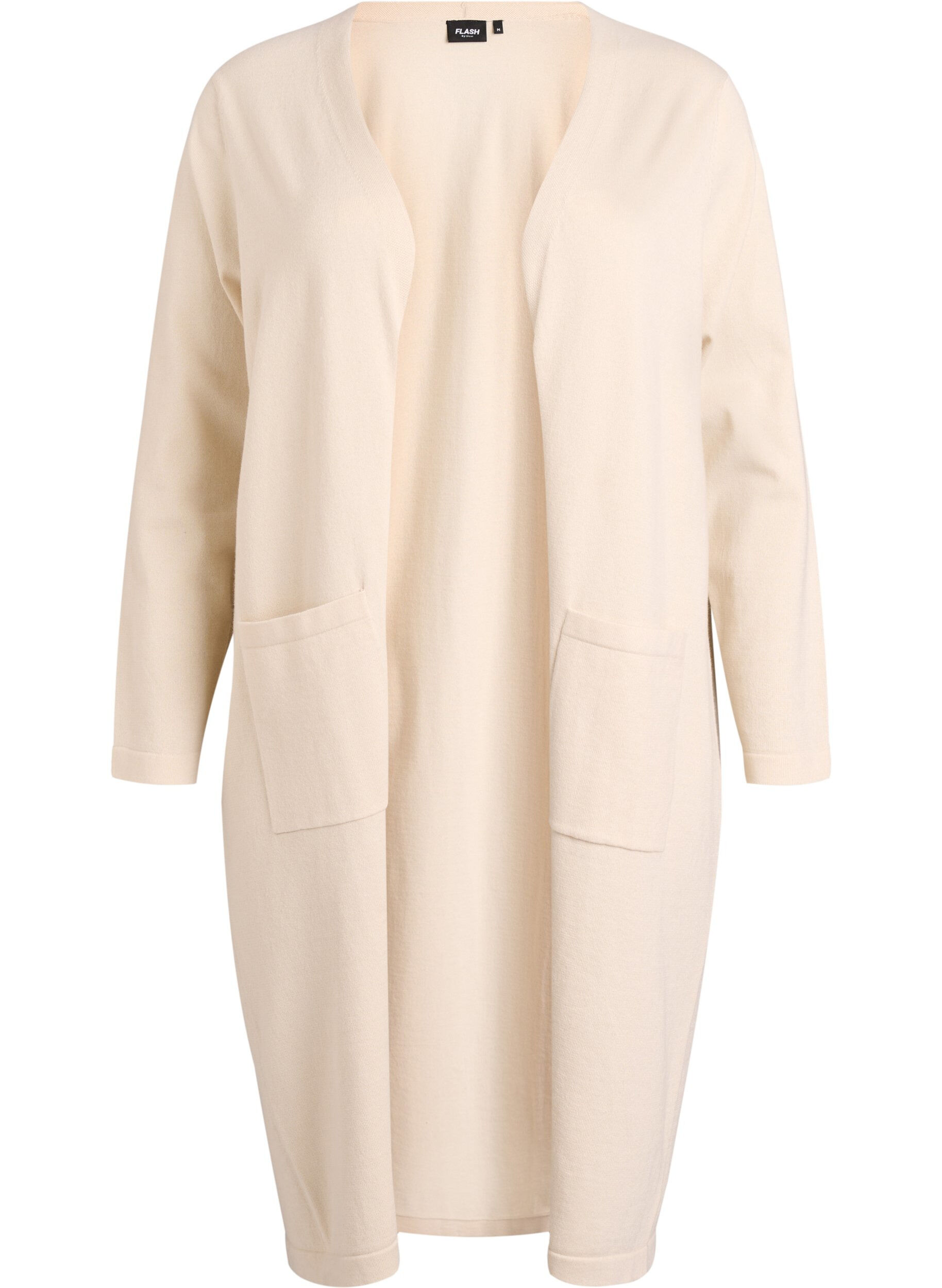 ZizziLang, &aring;pen cardigan med lommer, Beige, Packshot image number 0