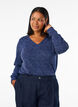 Jerseybluse med V-hals og lange ermer, Bl&aring;, Model image number 0