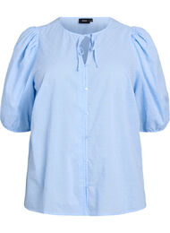 Skjortebluse med knytebånd og prikkete tekstur, Light BLue