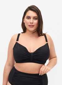 Bikinioverdel med bøyle og draperinger, Black, Model