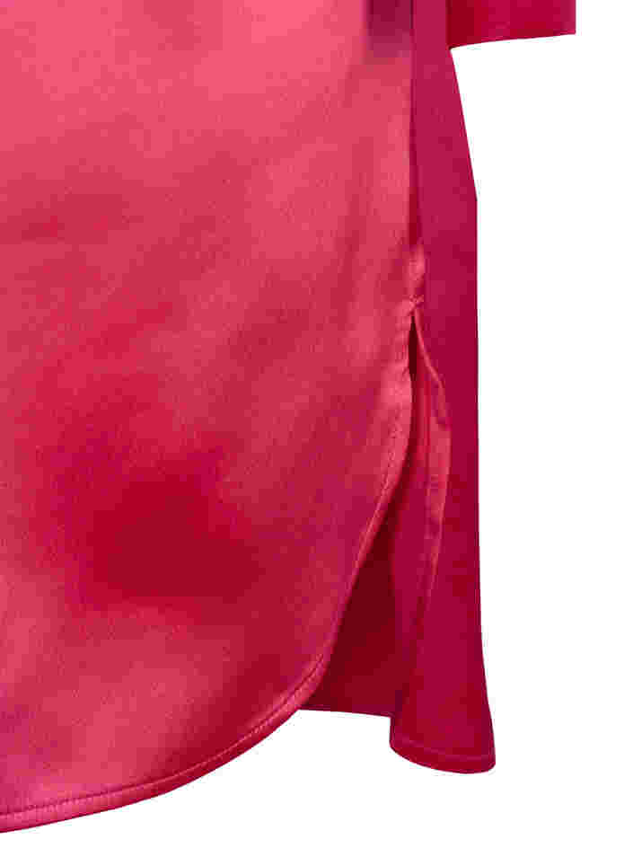 Lang shiny skjorte med splitt, Pink Flambé, Packshot image number 3