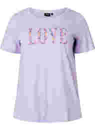 T-skjorte i bomull med rund hals og trykk, Lavender W. Love