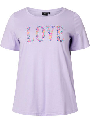 T-skjorte i bomull med rund hals og trykk, Lavender W. Love, Packshot image number 0