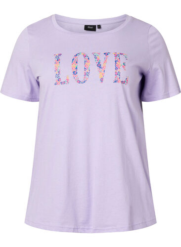 T-skjorte i bomull med rund hals og trykk, Lavender W. Love, Packshot image number 0