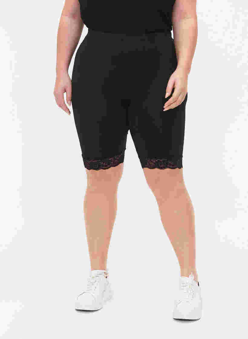 Sykkelshorts med blondekant, 2 stk., Black / Black, Model image number 2