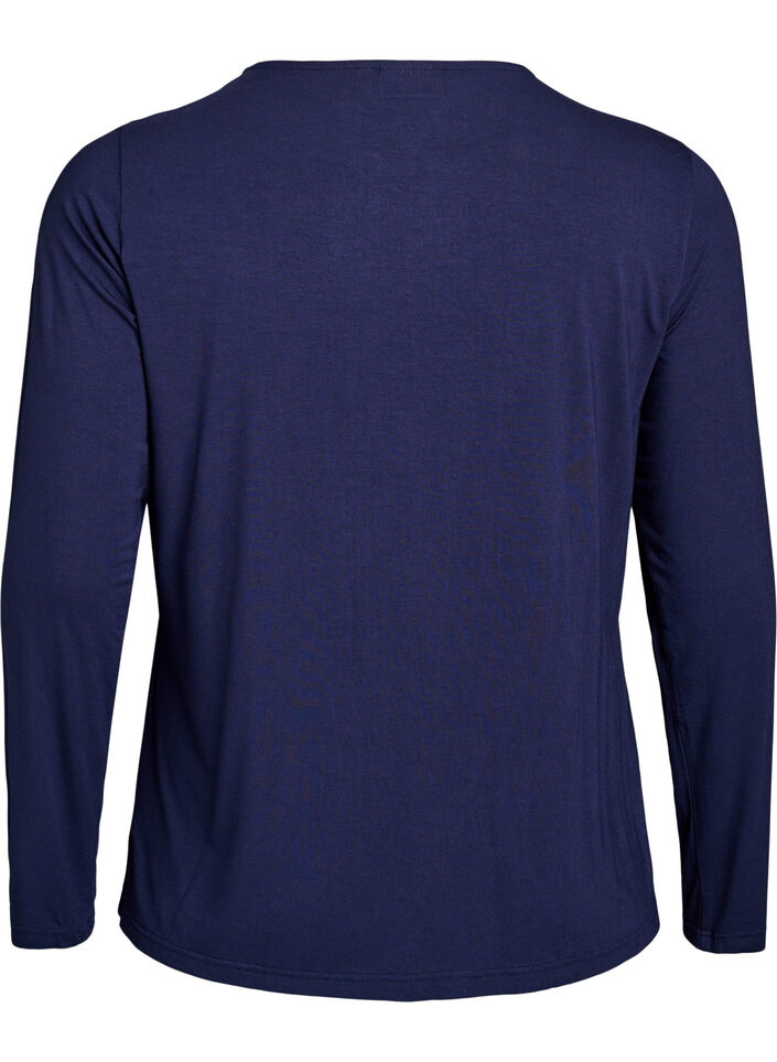 Ensfarvet bluse med lange ermer, Bl&aring;, Packshot image number 1