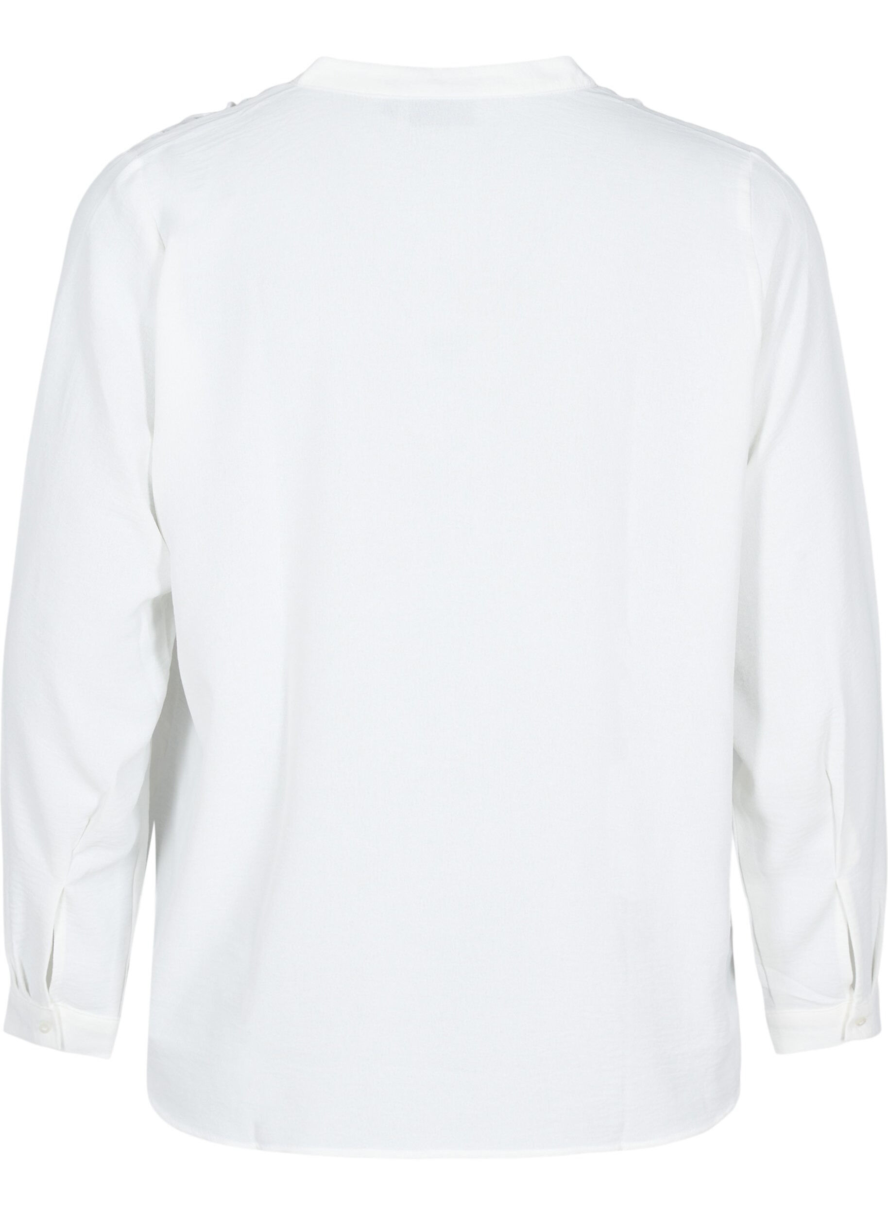 Zizzi Langermet skjortebluse med V-hals, Bright White, Packshot image number 1