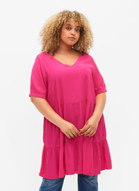 Ensfarget tunika i viskose med korte ermer, Beetroot Purple, Model