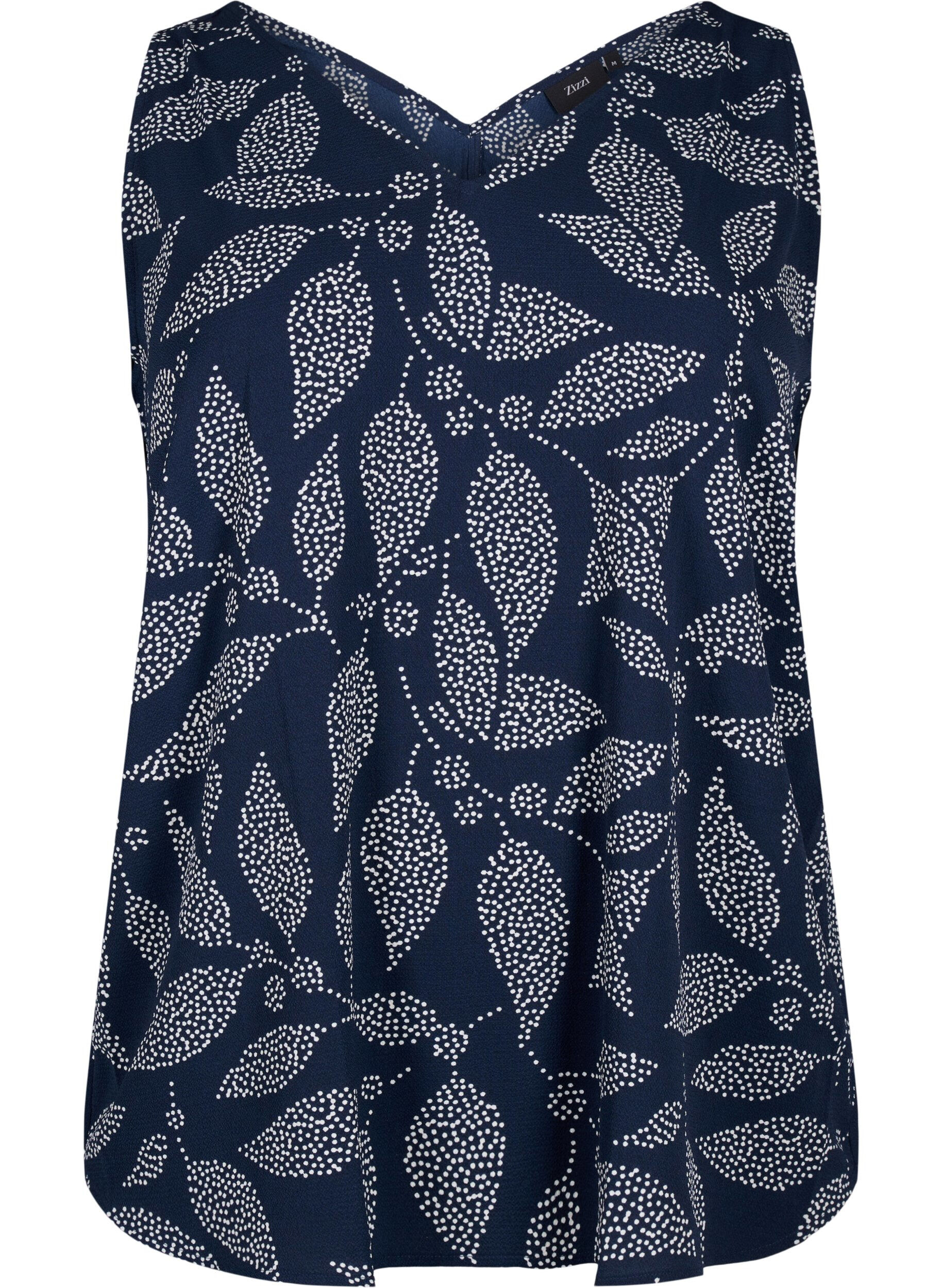 Zizzi Topp med trykk og V-hals, Navy B. w. Dot Leaf, Packshot image number 0