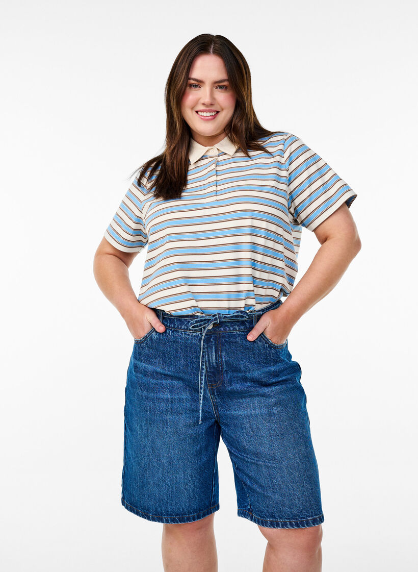 Slim fit denimshorts med knytebelte, Bl&aring;, Model