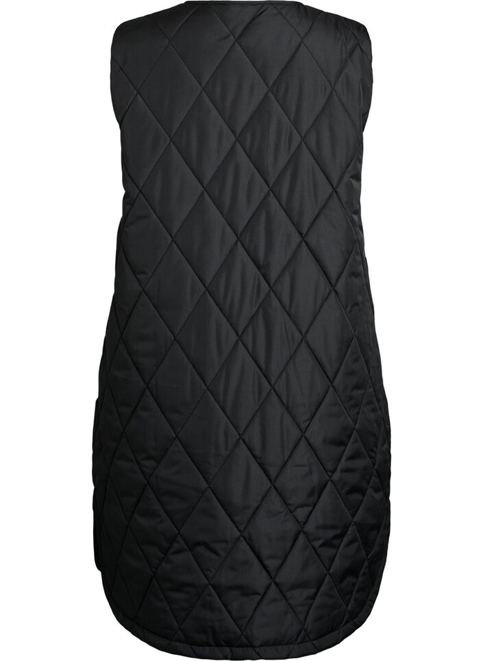 Langt vattert vest med trykknapper, Svart, Packshot image number 1