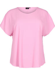 Bluse med korte ermer og rund hals, Rosa