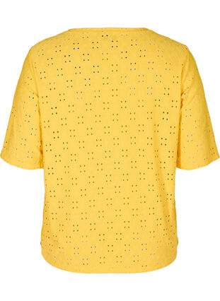 Bluse med broderi anglaise og 2/4-ermer, Mimosa, Packshot image number 1