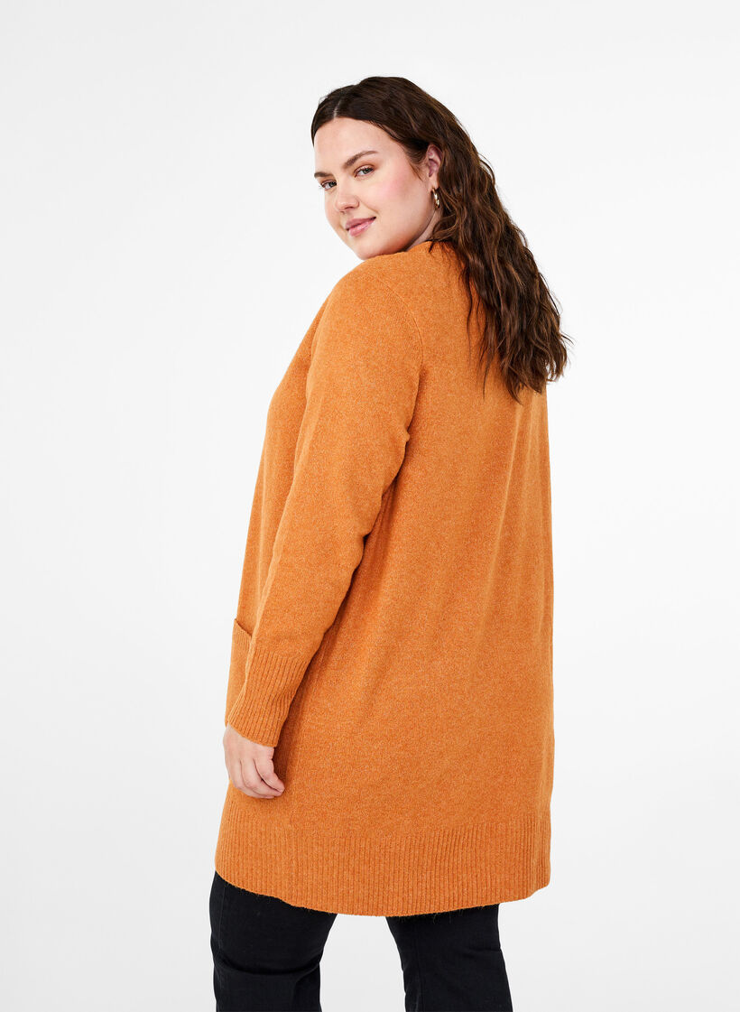 Ribbestrikket cardigan med lommer, Orange, Model image number 2