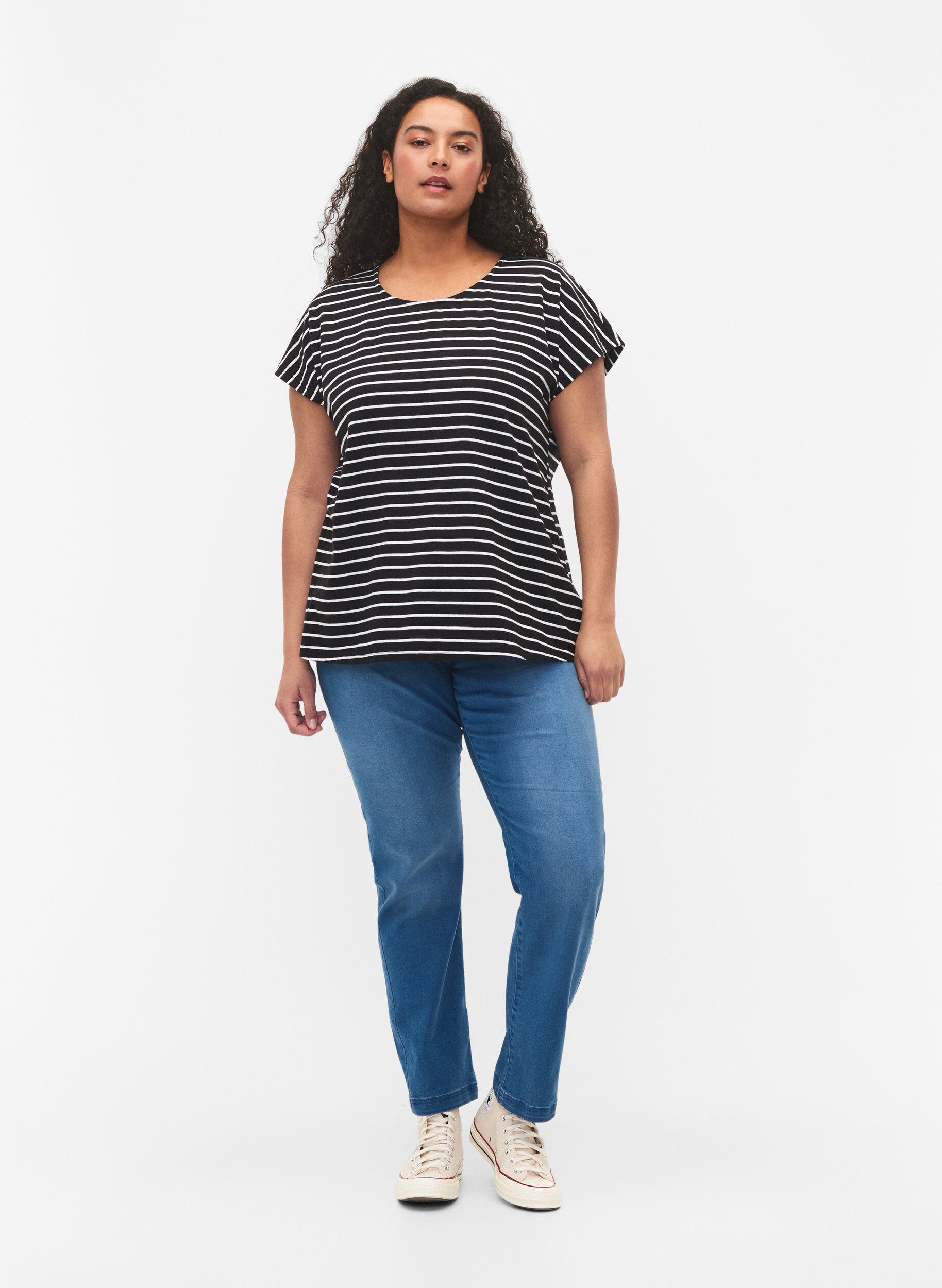 ZizziT-skjorte i bomull med striper, Black W. Stripe, Model image number 2