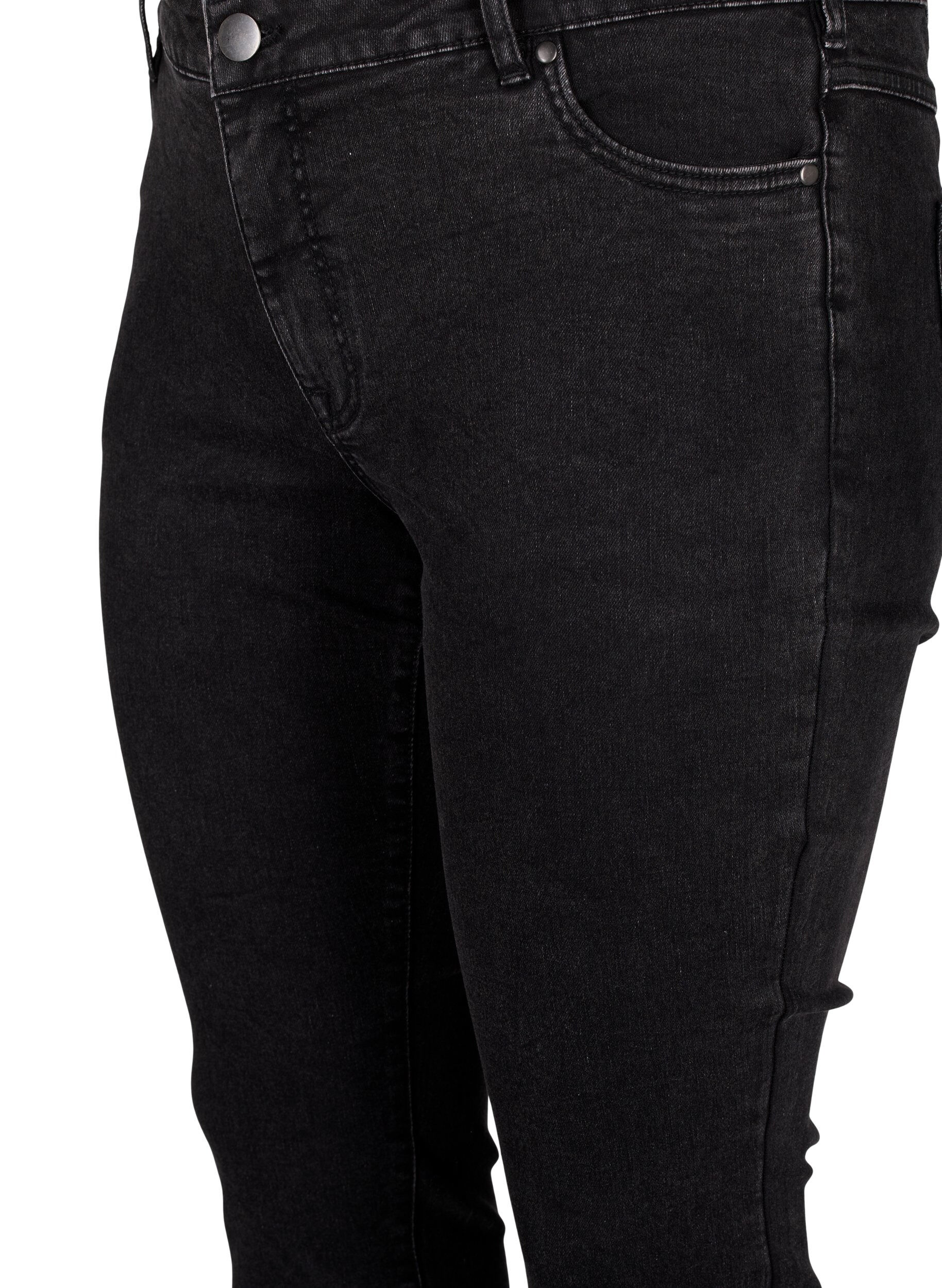 Zizzi Cropped Emily jeans med frynsete nederkant, Dark Grey Denim, Packshot image number 2