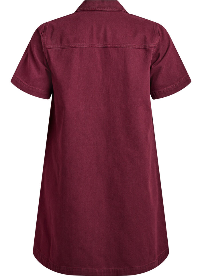 Kort denimkjole med krage og V-hals, Rød, Packshot image number 1