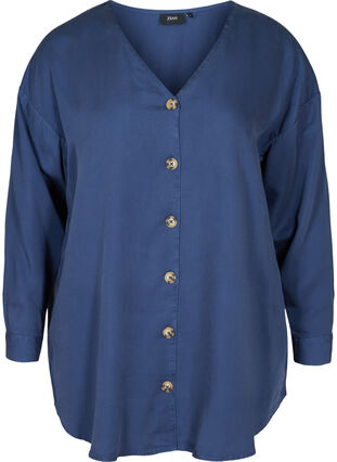 Skjorte i lyocell med v-hals, Dark Denim, Packshot image number 0