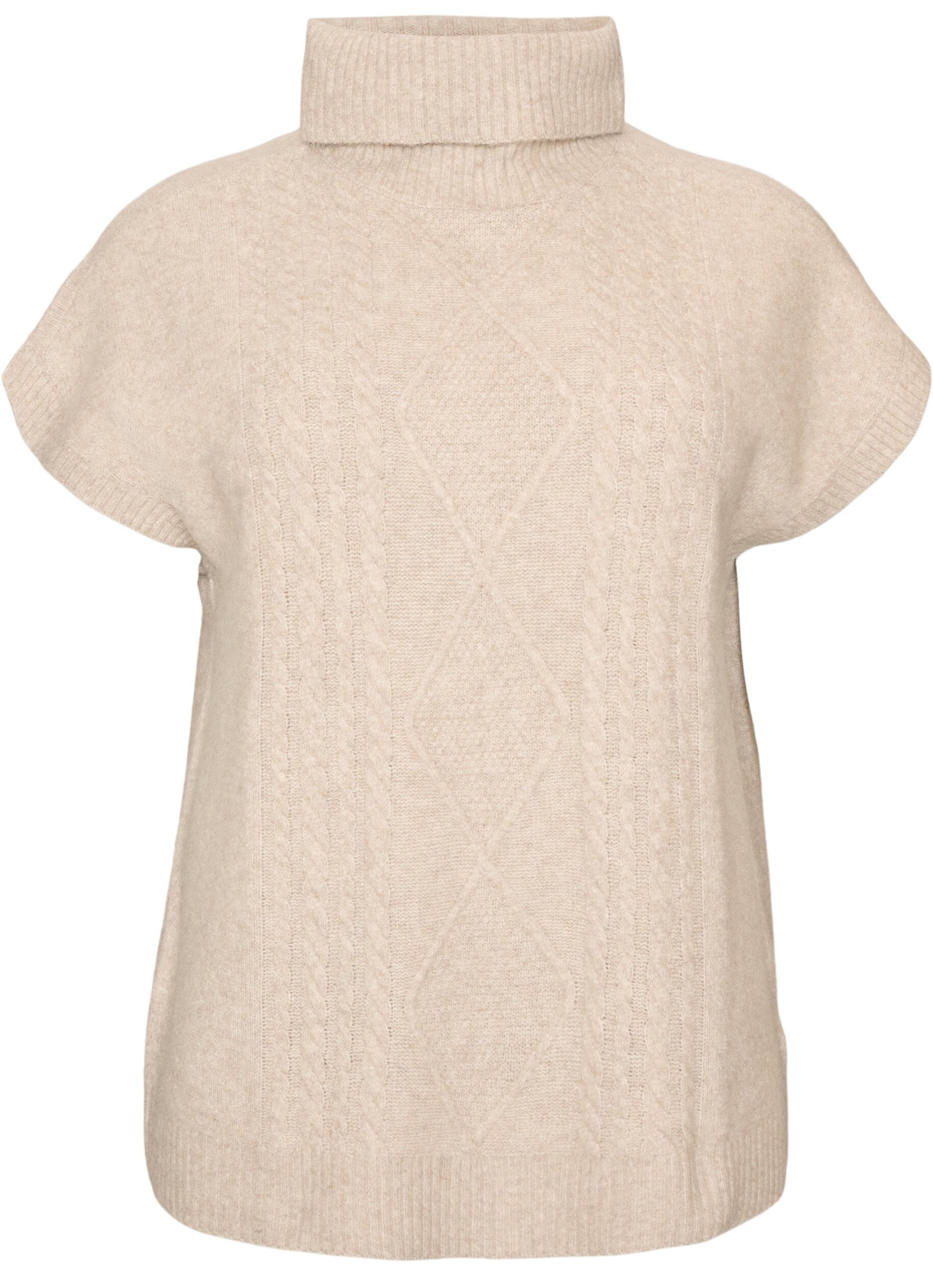 ZizziStrikket vest med rullehals og kabelstrikk, Beige, Packshot image number 0