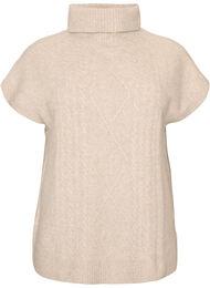 Strikket vest med rullehals og kabelstrikk, Beige