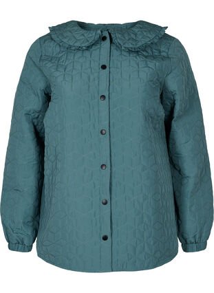 Quiltet jakke med krage og volangkant, Sagebrush Green, Packshot image number 0