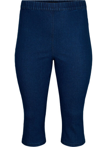 FLASH - Slim fit capribukser i denim med høyt liv, Blue denim, Packshot image number 0