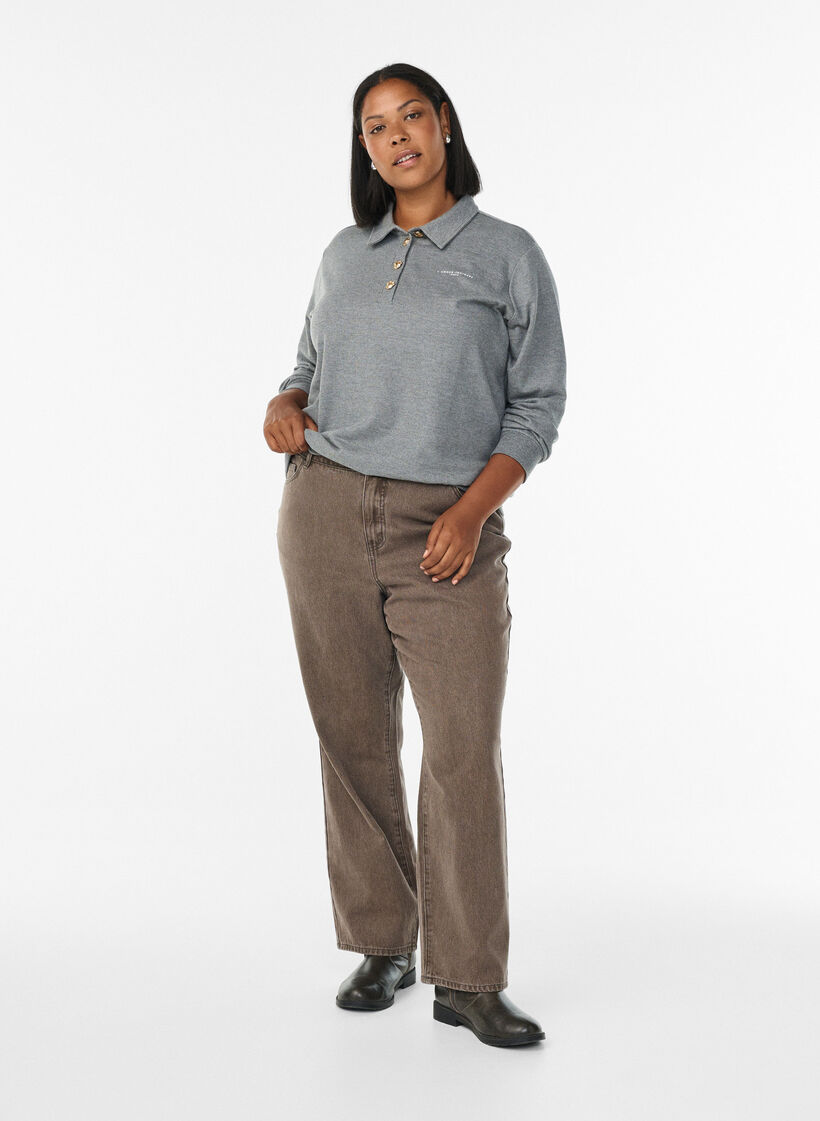 Sweat poloskjorte med dekorative knapper, Medium Grey Melange, Model
