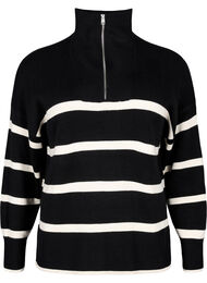 Pullover med striper og høy krage	, Black w. Birch
