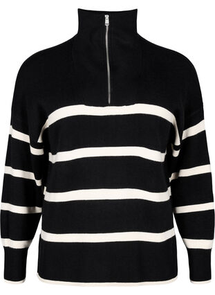Pullover med striper og høy krage	, Black w. Birch, Packshot image number 0