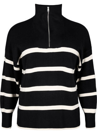Zizzi Pullover med striper og høy krage	, Black w. Birch, Packshot image number 0