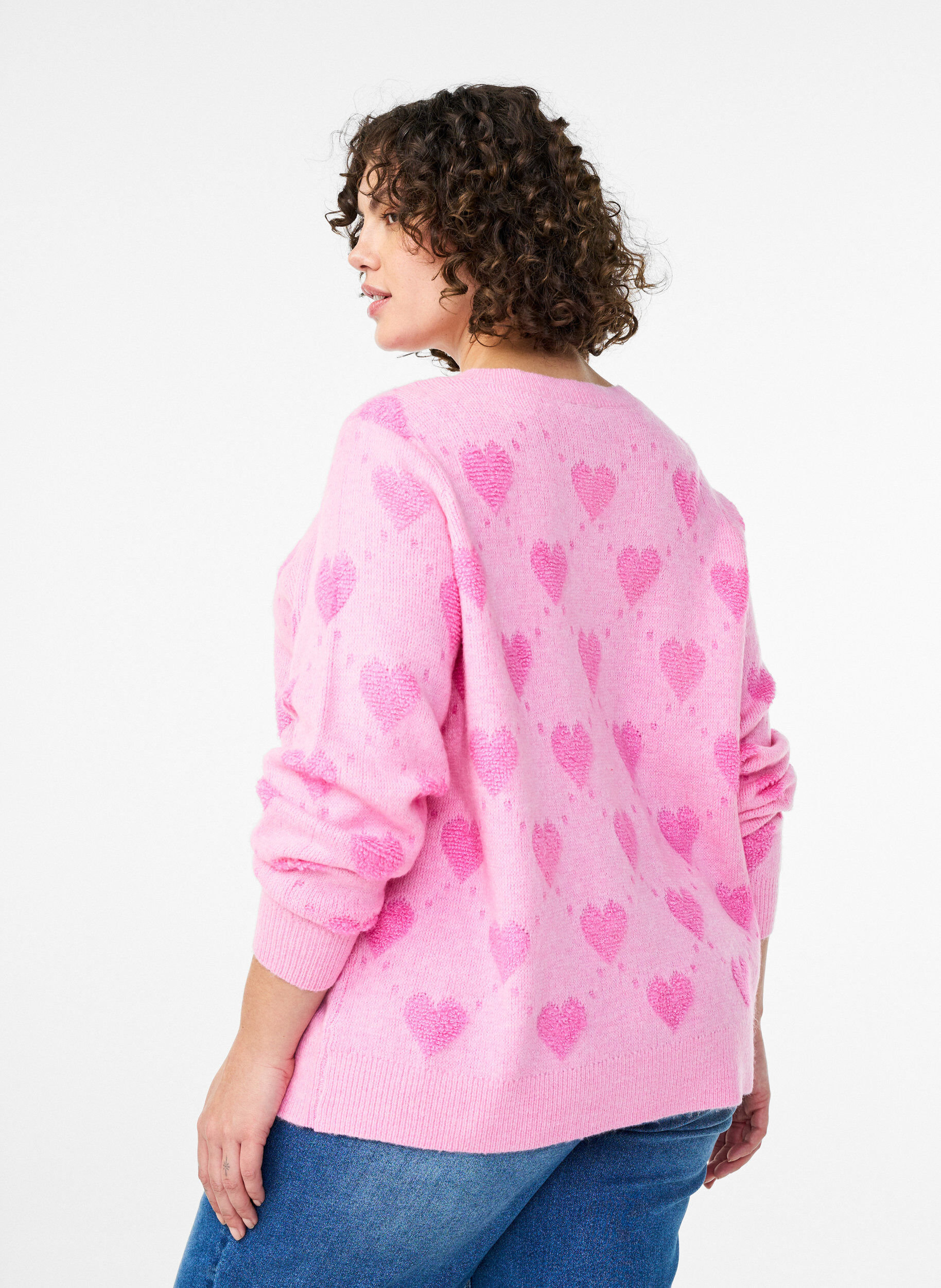 Zizzi Cardigan med hjerter og gyldne knapper, Rosa, Model image number 2