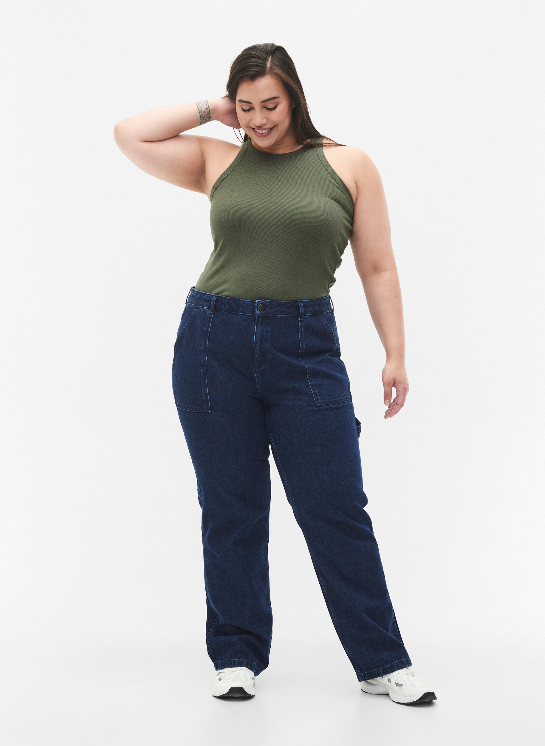 Zizzi Cargo jeans med rett passform, Dark blue, Model image number 0