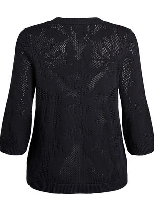 Zizzi Strikket bluse med åpent mønster og 3/4-ermer, Black, Packshot image number 1