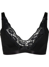 Bralette i bomull med blonder, Black/Upper Font, Packshot