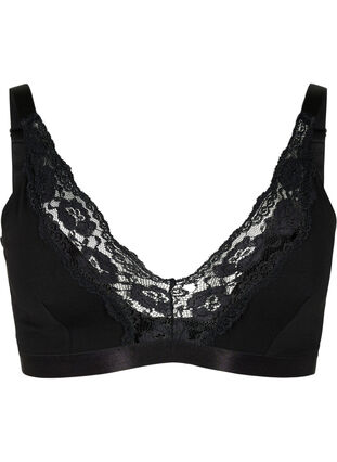 Bralette i bomull med blonder, Black/Upper Font, Packshot image number 0