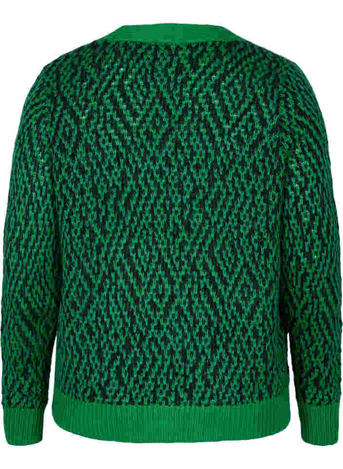 Mønstrete strikket cardigan med knapper, Jolly Green Comb, Packshot image number 1