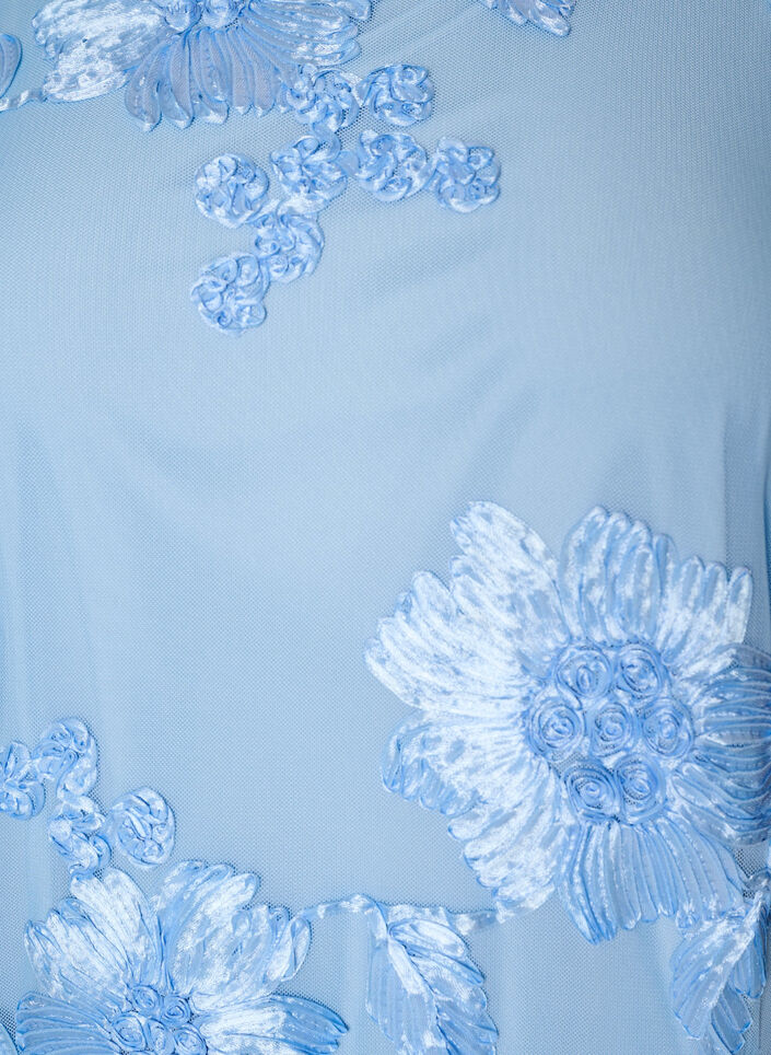 Mesh kjole med blomsterapplikasjoner, Bl&aring;, Packshot image number 2