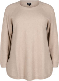 Langstrikket bluse med knappdetalj på siden, Simply Taupe Mel.