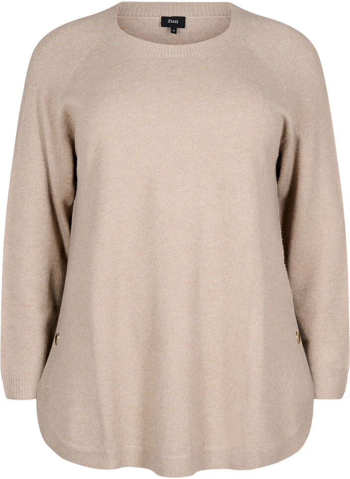 Langstrikket bluse med knappdetalj på siden, Simply Taupe Mel., Packshot image number 0