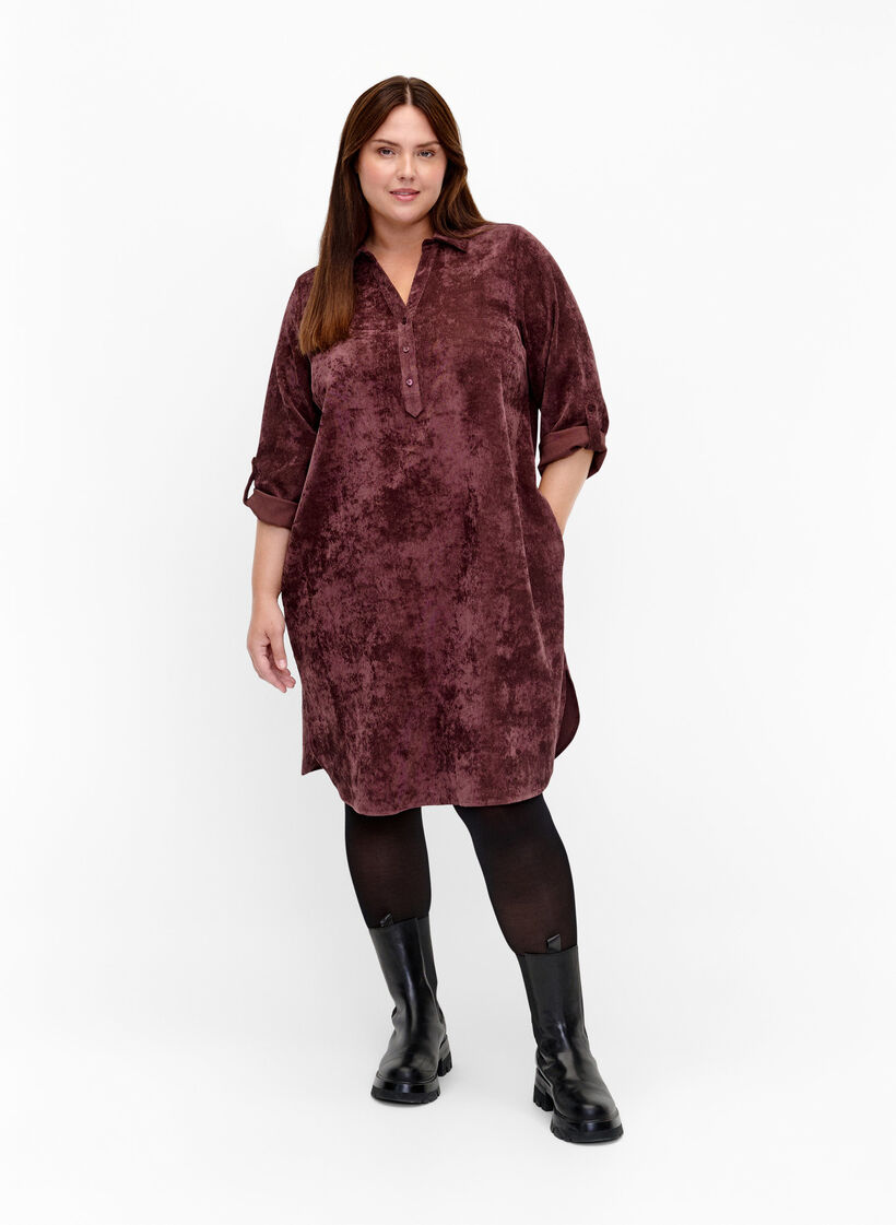 Fløyelskjole med 3/4-ermer og knapper, Fudge, Model image number 2