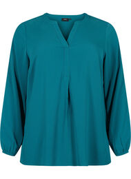 Ensfarget bluse med V-hals, Deep Teal