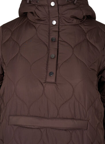 Quiltet termoanorakk med hette, Black Coffee, Packshot image number 2