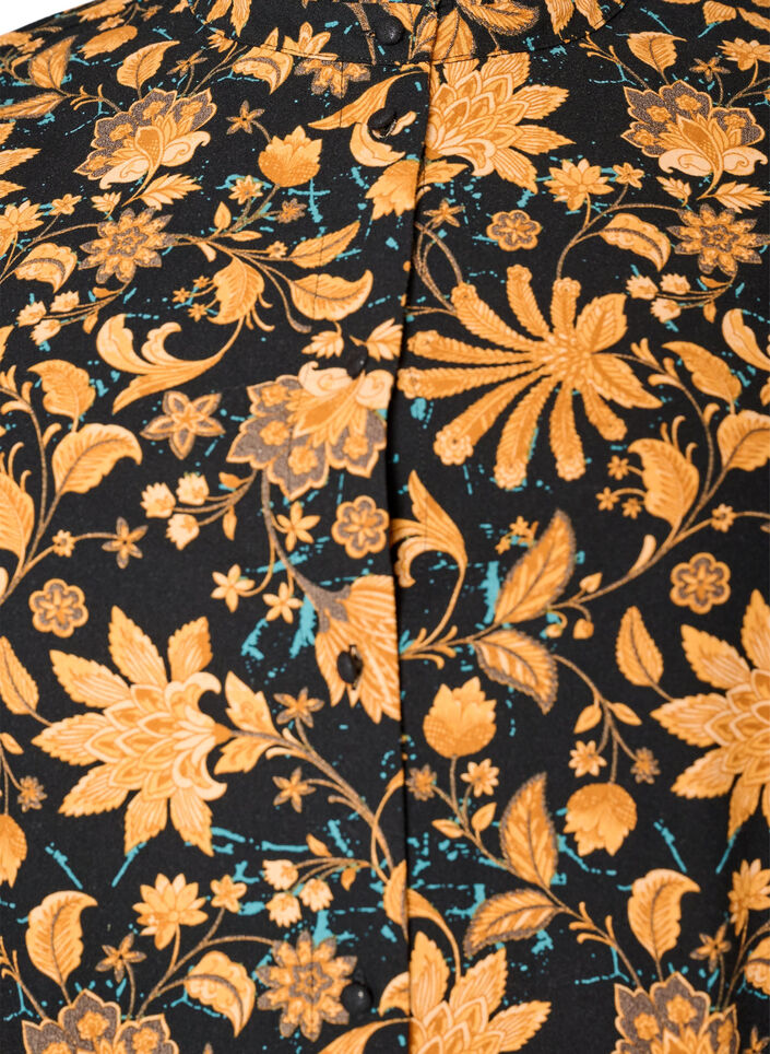 Blomstrete bomullskjole med volangdetaljer og en loose A-linjeform, Orange, Packshot image number 2