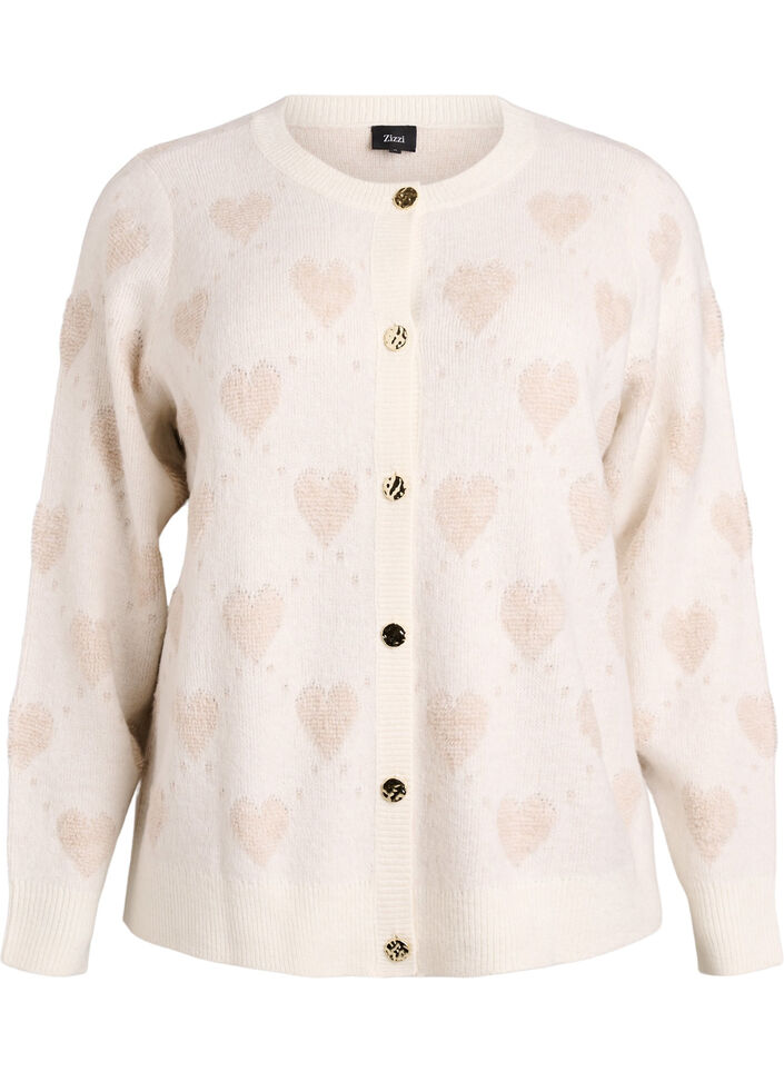 Cardigan med hjerter og gyldne knapper, Beige, Packshot image number 0