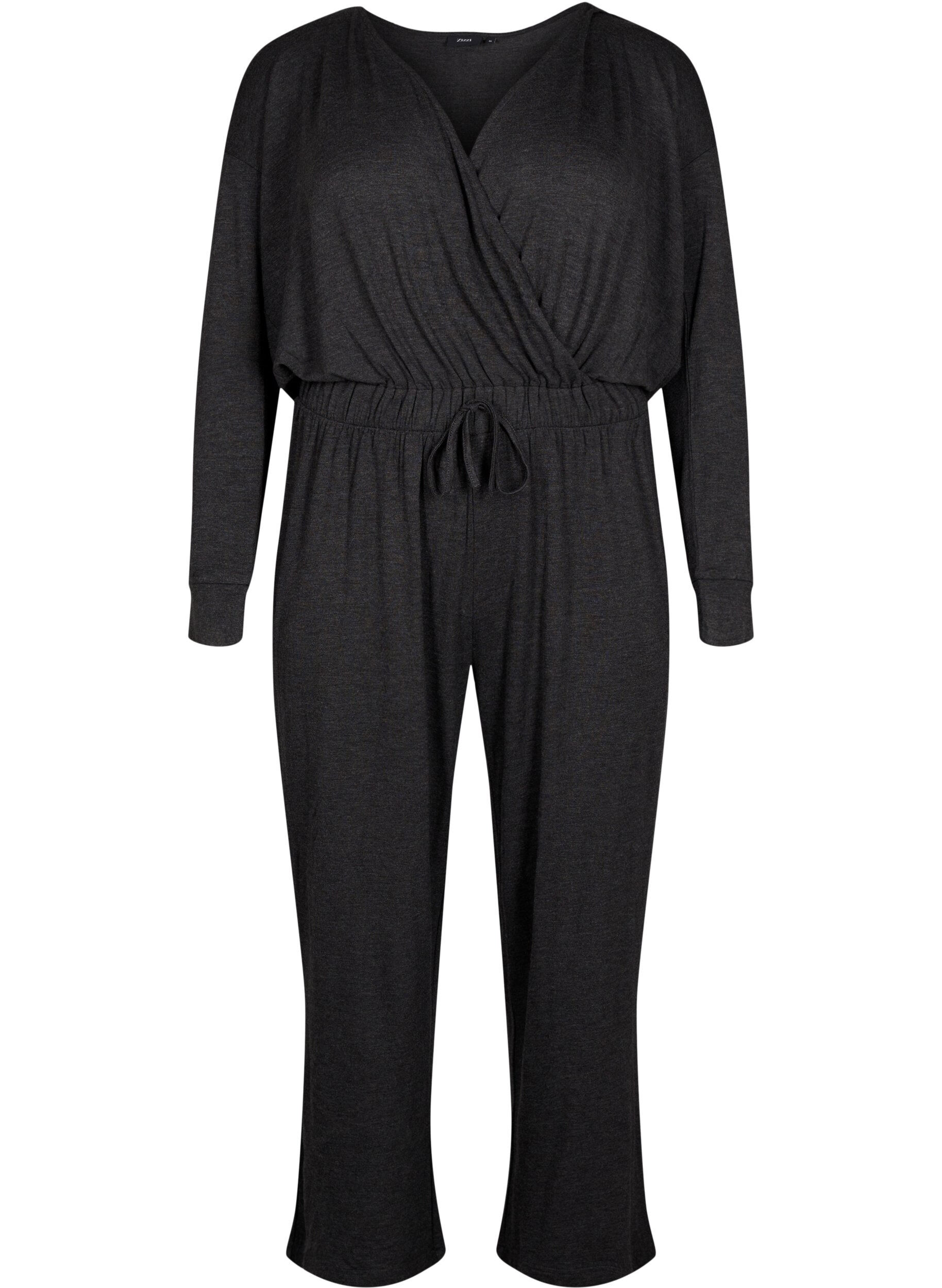 Zizzi Jumpsuit med omslag og knyteb&aring;nd, Dark Grey Melange, Packshot image number 0