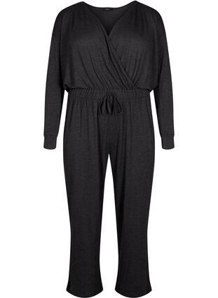 Zizzi Jumpsuit med omslag og knytebånd, Dark Grey Melange, Packshot image number 0