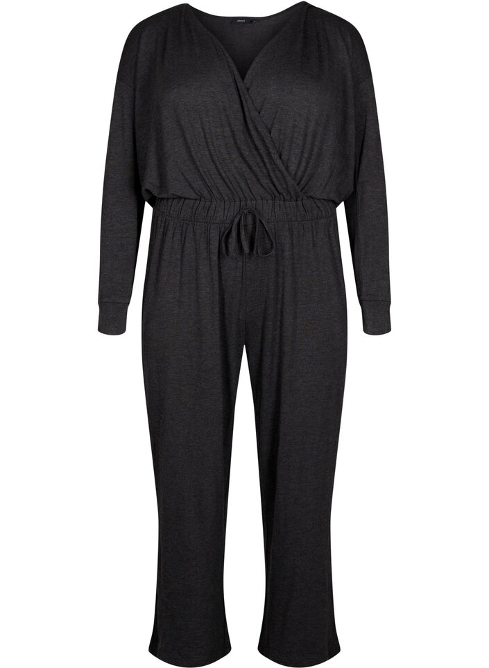 Jumpsuit med omslag og knytebånd, Dark Grey Melange, Packshot image number 0