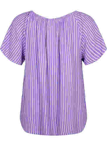 Stripete bluse av viskose med korte ermer, Deep L./White Stripe, Packshot image number 1